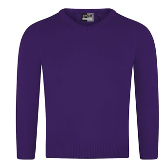 girls purple school jumper v neck