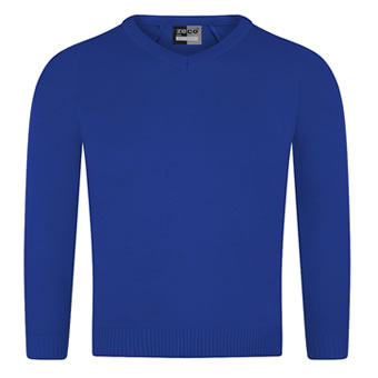 girls royal blue school jumper v neck